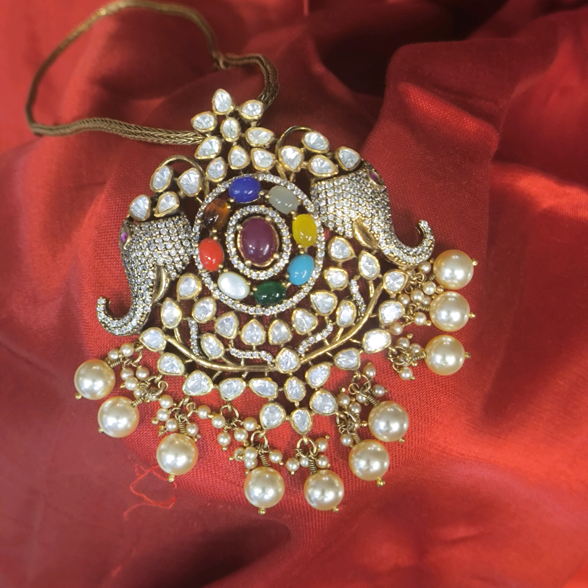 Gold Plated Moissanite Navratna Pendant 